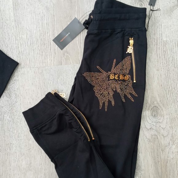 BCBG MAXAZRIA, Rhinestone Butterfly Hoodie & Pant Set  Black - Picture 9 of 11